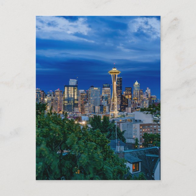 Seattle Skyline at Dusk Postcard (Front)