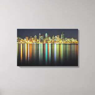 Seattle skyline at night with reflection canvas print