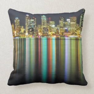 Seattle skyline at night with reflection cushion