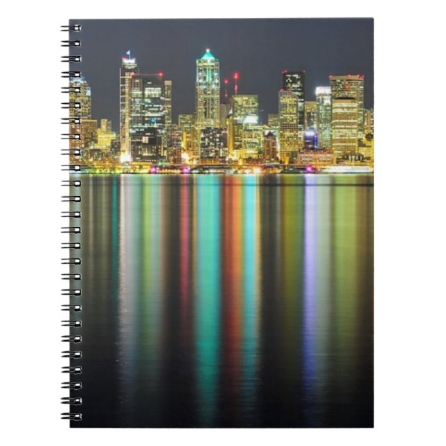 Seattle skyline at night with reflection spiral notebook (Front)