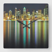 Seattle skyline at night with reflection