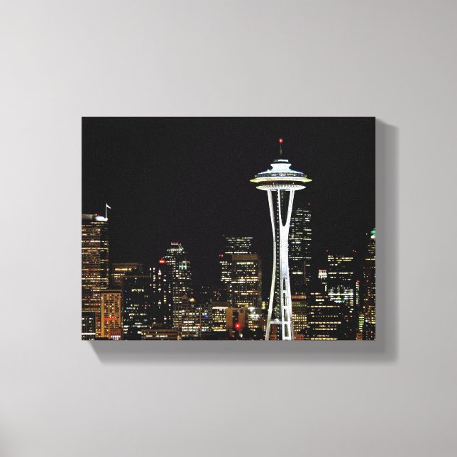 Seattle skyline at night, with Space Needle. Canvas Print (Front)
