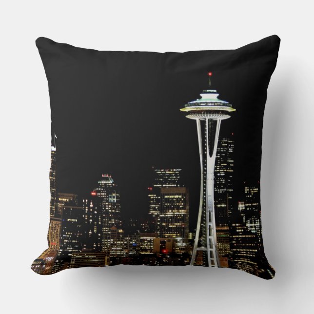 Seattle skyline at night, with Space Needle. Cushion (Front)