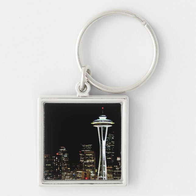 Seattle skyline at night, with Space Needle. Key Ring (Front)
