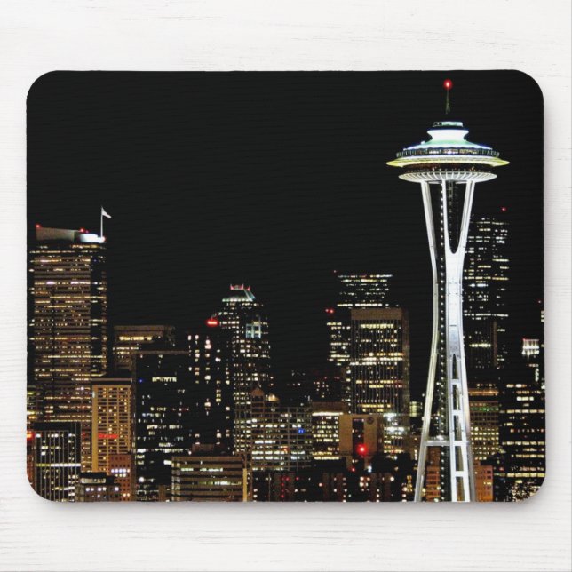Seattle skyline at night, with Space Needle. Mouse Pad (Front)