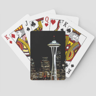 Seattle skyline at night, with Space Needle. Playing Cards