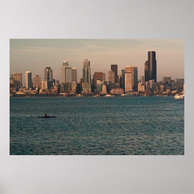 Seattle Skyline at Sunset with Kayaker Print (Front)