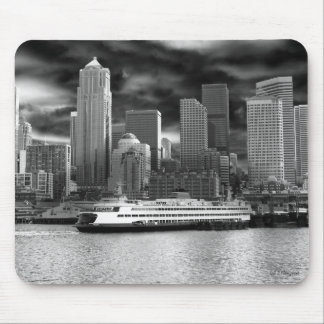 seattle skyline black and white mouse pad