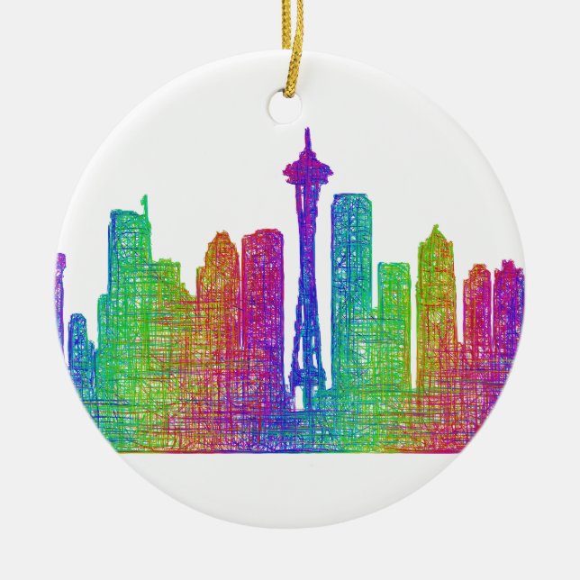 Seattle skyline ceramic tree decoration (Front)