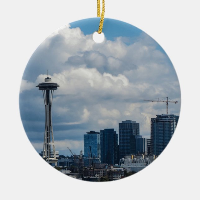 Seattle Skyline Ceramic Tree Decoration (Front)