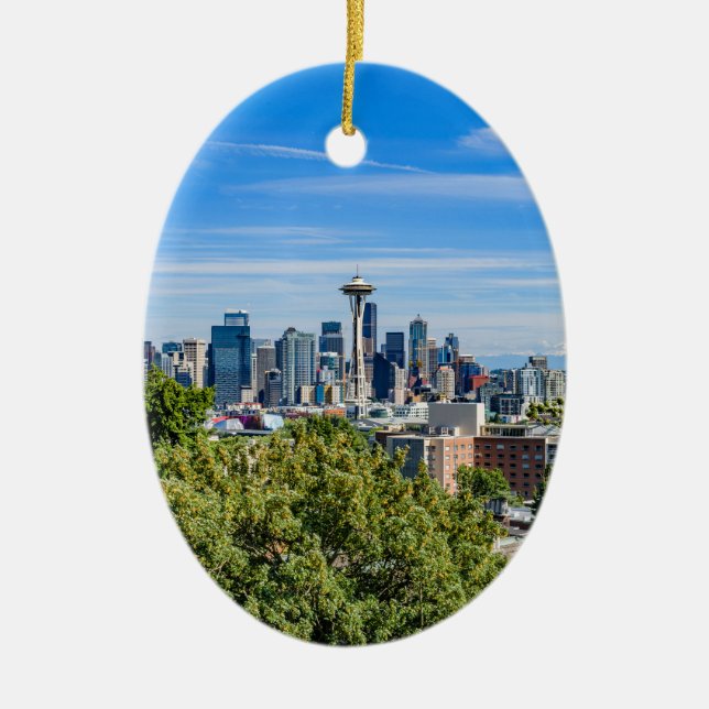 Seattle Skyline Ceramic Tree Decoration (Front)