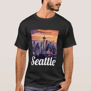 Seattle Skyline Cityscape on sunset Seattle Washin T-Shirt