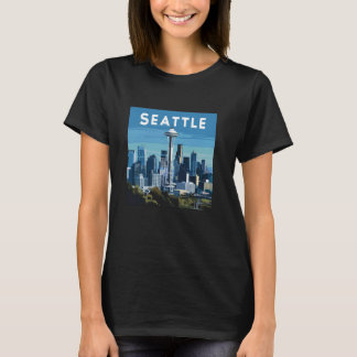 Seattle Skyline Cityscape on sunset Seattle Washin T-Shirt