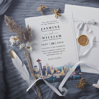SEATTLE Skyline Destination Modern Elegant Wedding Invitation