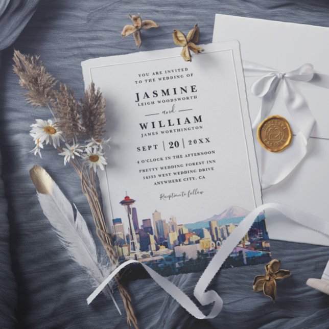 SEATTLE Skyline Destination Modern Elegant Wedding Invitation (Creator Uploaded)