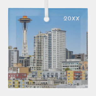 Seattle Skyline, Glass Ornament