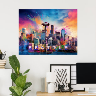 Seattle Skyline Graffiti Art Poster
