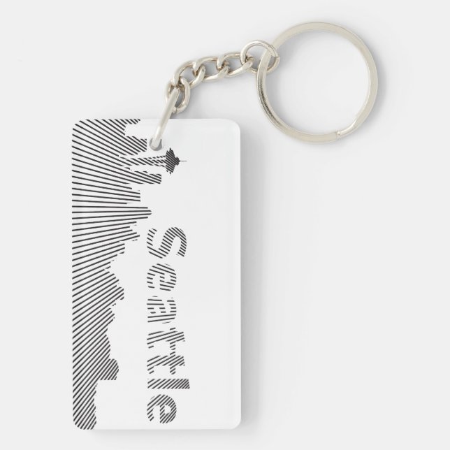 Seattle skyline graphic in black and white key ring (Back)