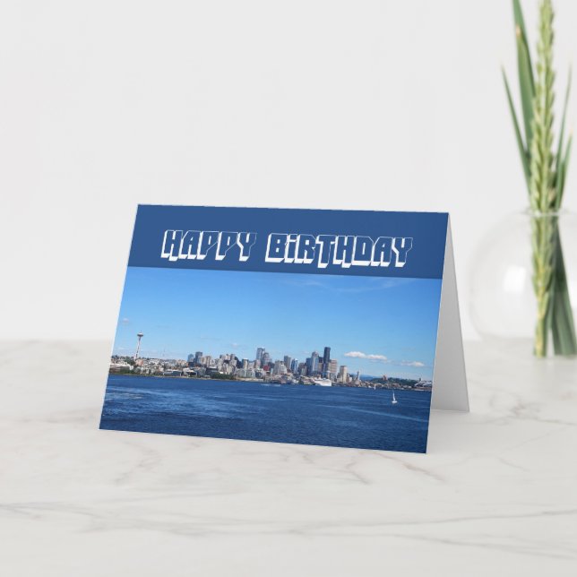 Seattle Skyline Happy Birthday Card (Front)