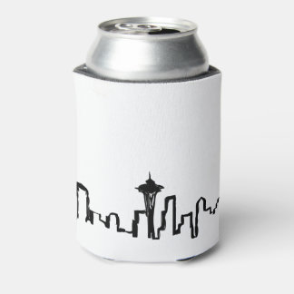 seattle skyline in black ink can cooler