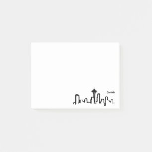 seattle skyline in black ink post-it notes