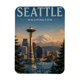 💚 Seattle Skyline Modern Pacific Northwest Style Magnet