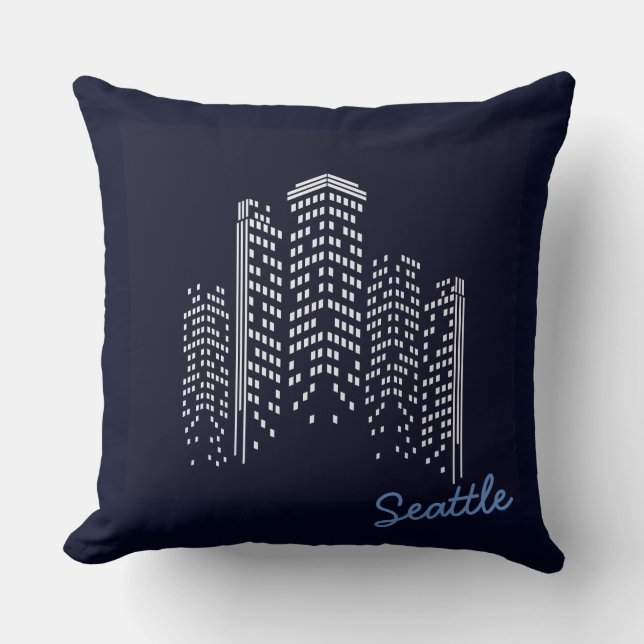 Seattle Skyline Polyester Pillow (Front)