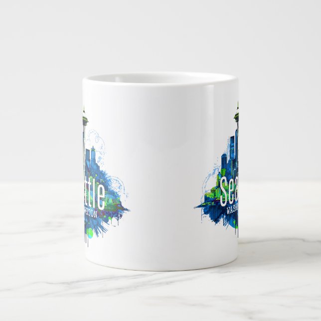 Seattle Skyline Stroke Large Coffee Mug (Front)