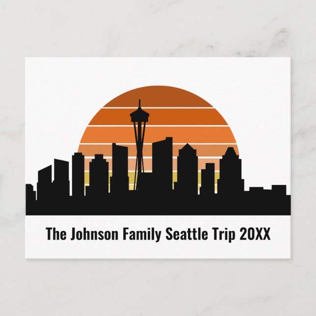 Seattle Skyline Sunset Custom Family Trip Postcard (Front)