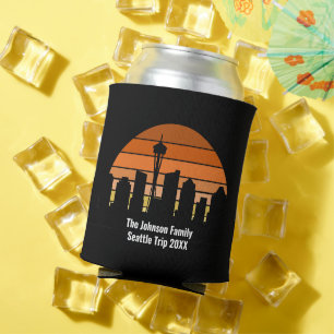 Seattle Skyline Sunset Personalized Can Cooler