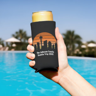 Seattle Skyline Sunset Personalized Seltzer Can Cooler
