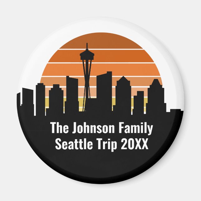 Seattle Skyline Sunset Trip Keepsake Personalised Magnet (Front)