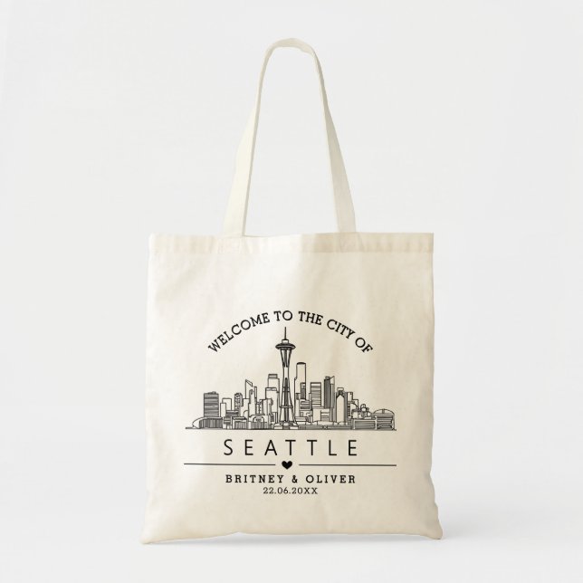 Seattle Skyline Tote Bag –Custom Wedding City Gift (Front)