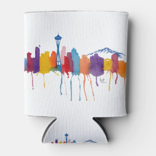 Seattle skyline w logo can cooler