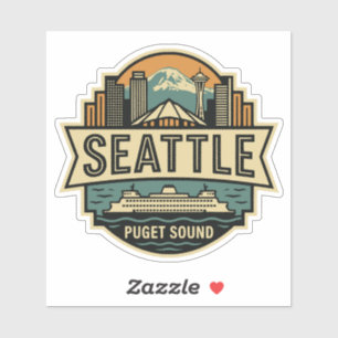 Seattle Skyline Washington USA Retro Badge