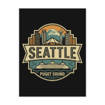 Seattle Skyline Washington USA Retro Badge