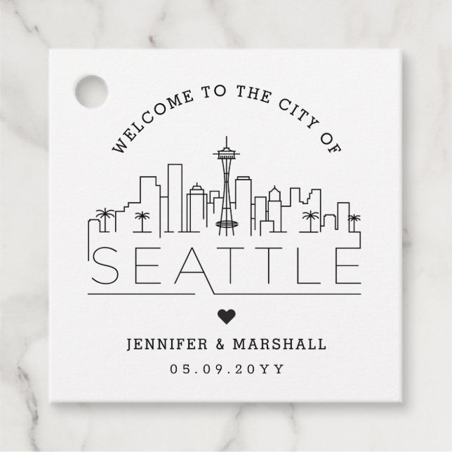 Seattle Skyline | Wedding Welcome Favour Tags (Front)