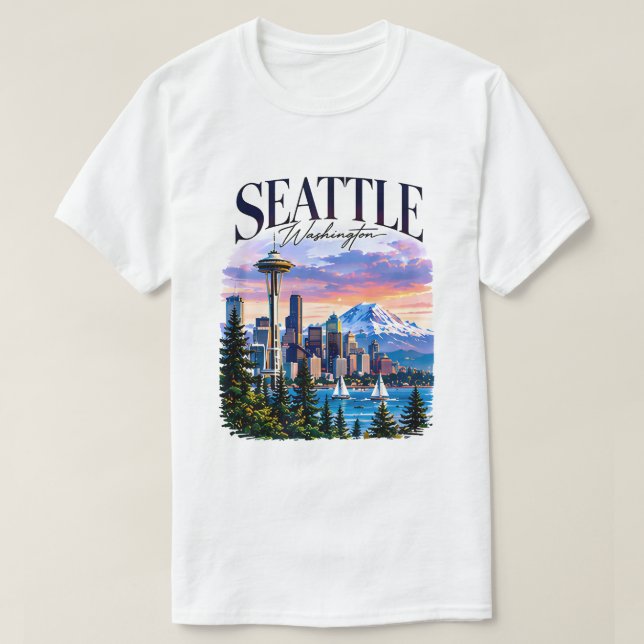 Seattle Space Needle Travel Graphic T-Shirt (Design Front)