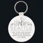 Seattle Stylized Skyline | Custom Slogan Key Ring<br><div class="desc">A unique key chain representing the beautiful city of Seattle.  
This keychain features a stylized illustration of the city's unique skyline with its name underneath.
Underneath the city name is a spot for your unique slogan or statement about your favorite city.</div>