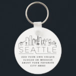Seattle Stylized Skyline | Custom Slogan Key Ring<br><div class="desc">A unique key chain representing the beautiful city of Seattle.  
This keychain features a stylized illustration of the city's unique skyline with its name underneath.
Underneath the city name is a spot for your unique slogan or statement about your favorite city.</div>