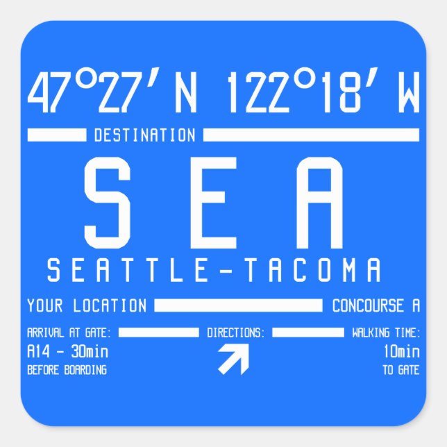 Seattle-Tacoma Airport Code Square Sticker (Front)