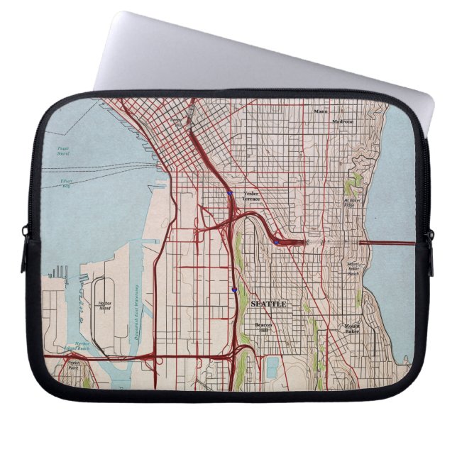 Seattle Topographic City Map Laptop Sleeve (Front)