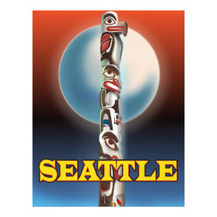 Seattle Totem pole travel poster print