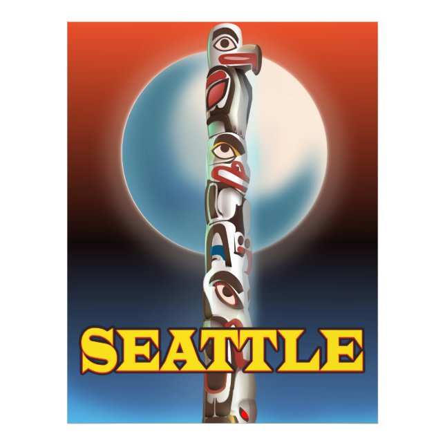 Seattle Totem pole travel poster print (Front)
