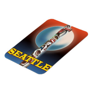Seattle Totem pole travel poster print Magnet