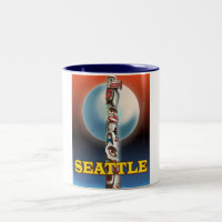 Seattle Totem pole travel poster print