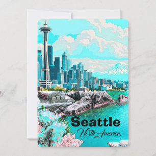 Seattle Travel Postcard Art, Seatle Skyline