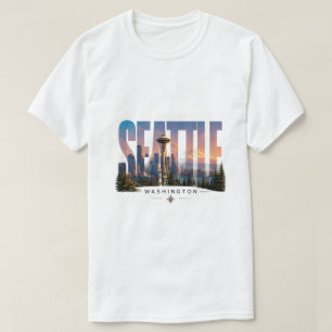 ☕ Seattle Travel Skyline Mountain Views ☕ T-Shirt