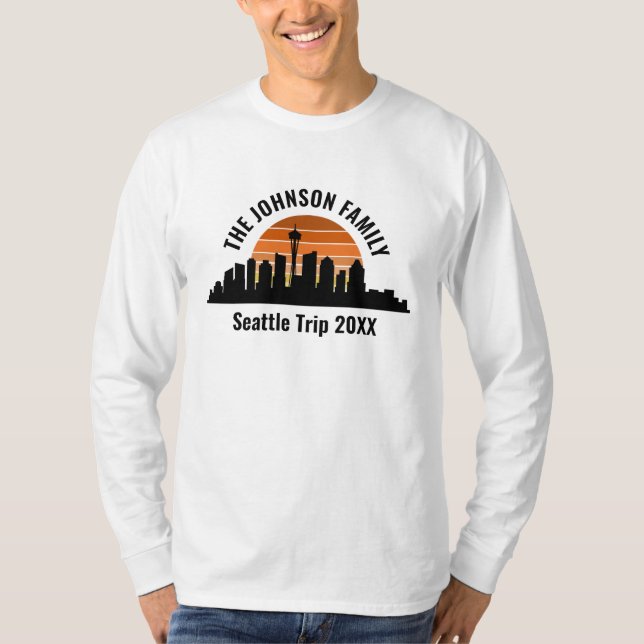 Seattle Trip Skyline Sunset Custom Long Sleeve T-Shirt (Front)
