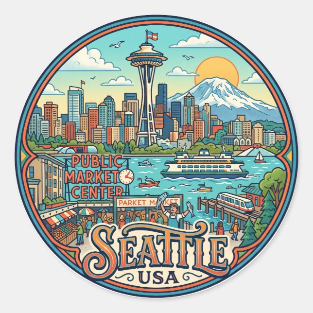 Seattle USA Classic Round Sticker (Front)